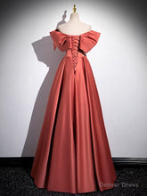 A-Line Off Shoulder Off Shoulder Satin Long Prom Dress, Watermelon Red Long Formal Dress